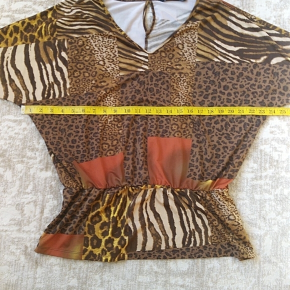 Zac & Rachel Animal Print Top Medium Brown Burnt Orange - Picture 11 of 13